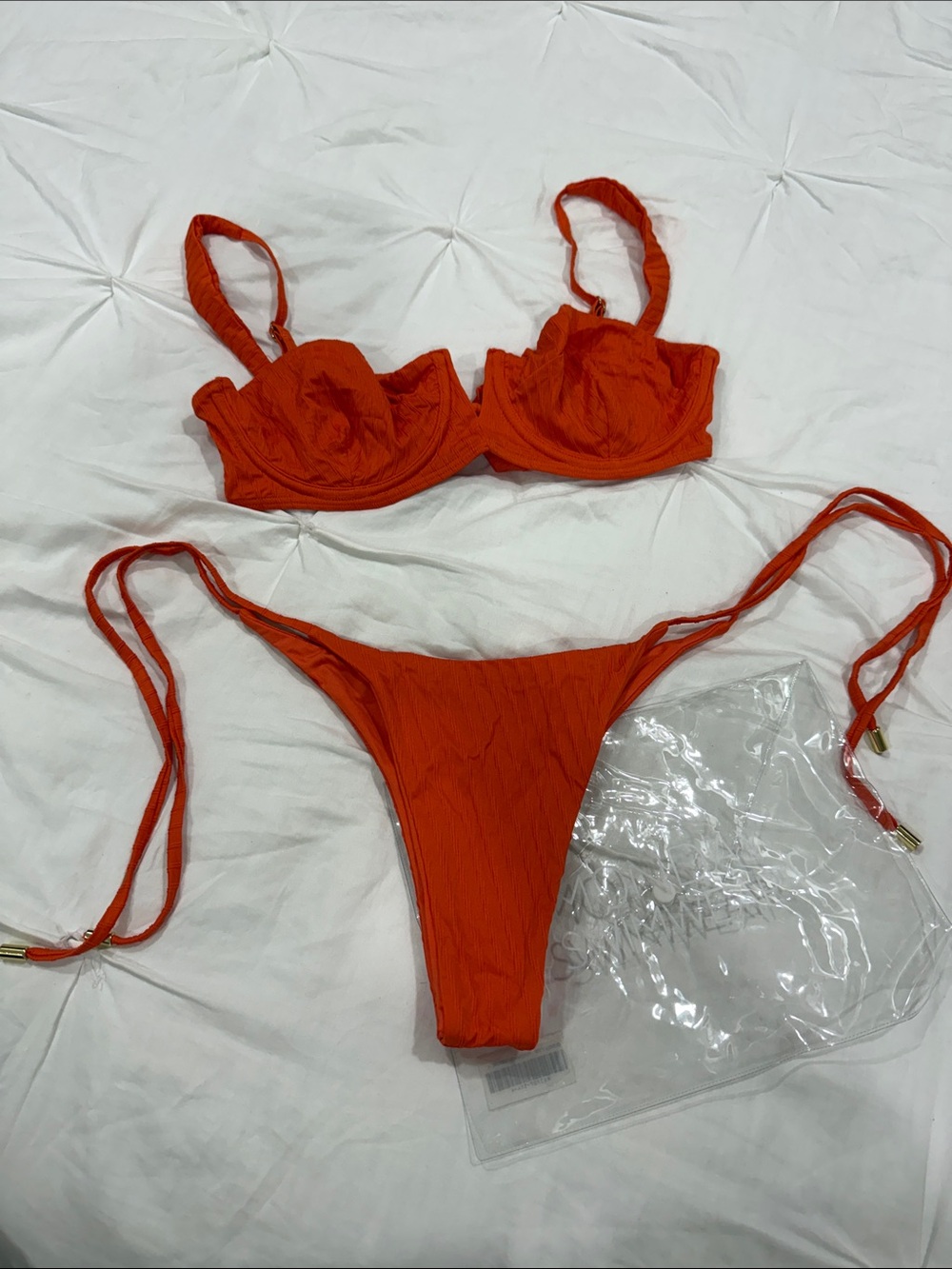 Deep orange Textured Underwire Bikini Set